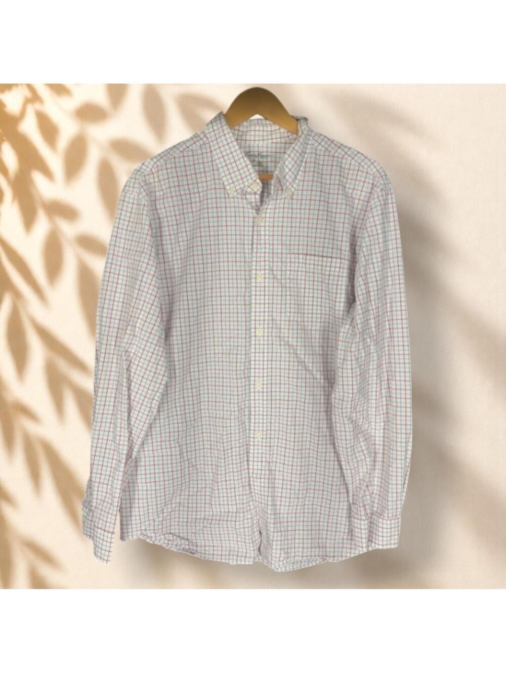 Eddie Bauer Shirt Men L Large White Plaid Button Up Collared Long Sleeve Pockets